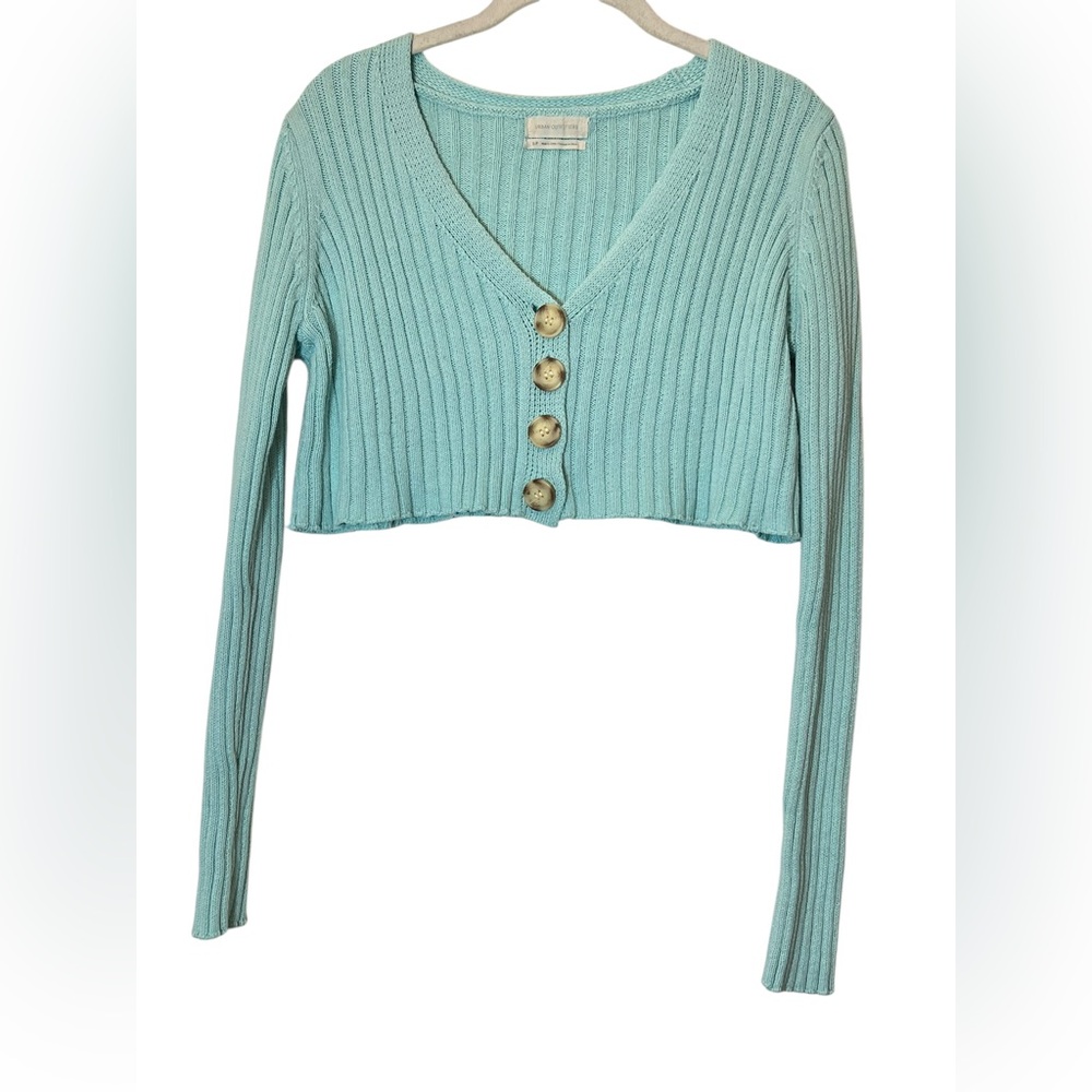 Urban Outfitters Cropped Button Up Cardigan Size S Teal Light Academia Y2K